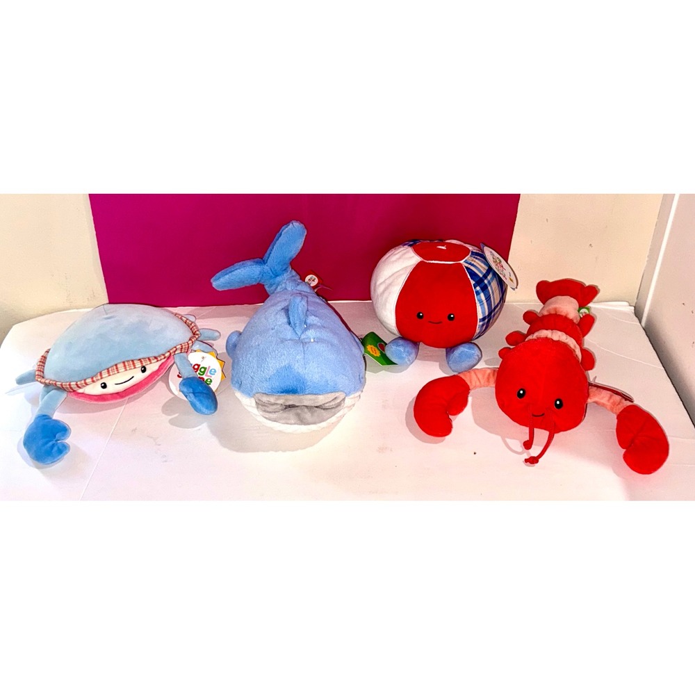 Gigglescape Plushy Set of 4- Lobster, Crab, Beach Ball & whale